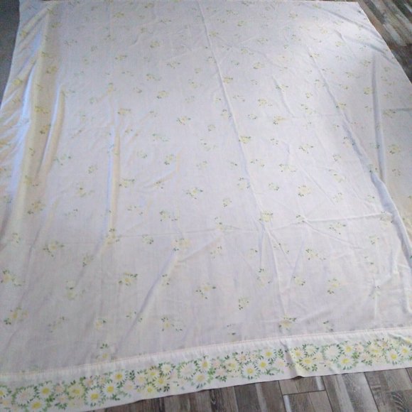 Morgan Jones Vintage Double Flat Sheet Muslin White Daisy Lace Trim 93 X 78 - Picture 2 of 5